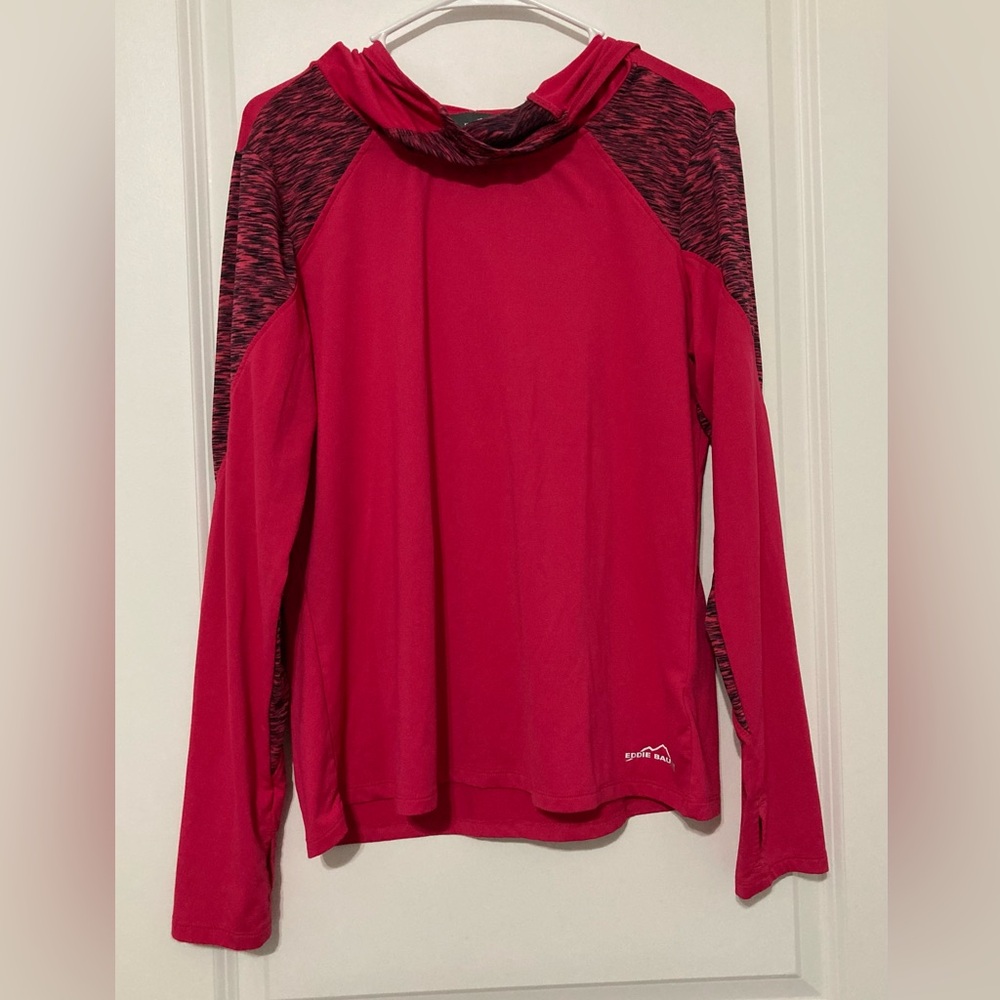 Eddie Bauer Bright Pink Longsleeve Hooded Stretchy Shirt Women’s Large